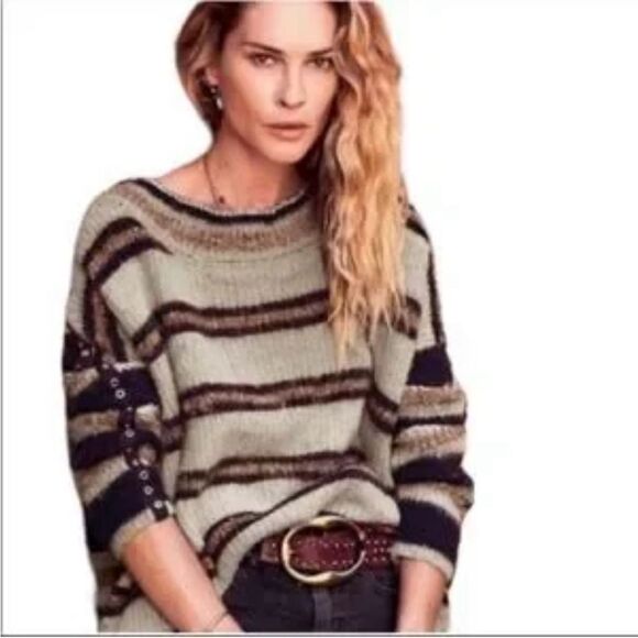 Free People Sweaters - Free people sid striped oversized sweater size M black brown